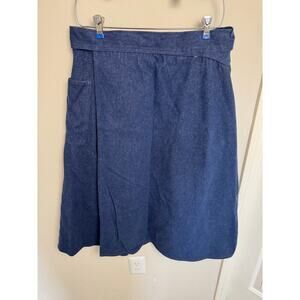 Vintage LL Bean  Dark Denim Wrap Adjustable Waist Skirt Size L Long Button